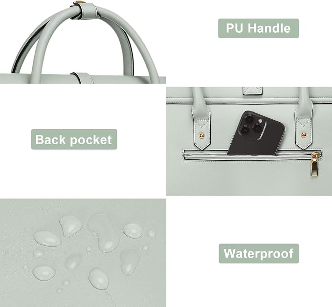 MOSISO Laptop Bag for Women, 17 inch PU Leather Laptop Shoulder Bags Convertible Backpack, 17.3 inch Messenger Bags Casual Handbag Work Briefcase Travel Computer Bag with Bowknot, Sage Green
