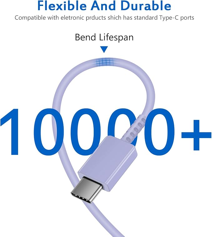 Type C Charger Fast Charging for iPhone 17 16 15,10FT USB C Samsung Chargers Block 25W Super Fast Chargers for Samsung Galaxy S25/S24 S23/iPhone Air/17/17 Pro Max/iPhone 16/16 Pro Max/15 Pro(Purple)