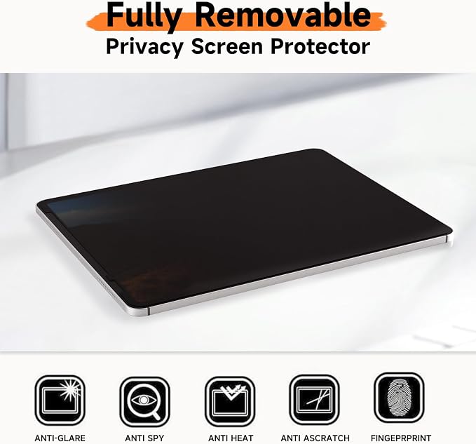 Mamol Upgrade Privacy Screen Protector for Apple iPad Pro 11 inch 5th M4 2024/6th M5 2025, Fully Removable Anti Spy Glare Blue Light Filter, High Sensitive/Bubble Free/Detachable
