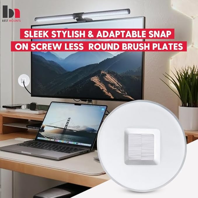 2 Pack Screw less Brush wall plate cable pass through with Brackets - In Wall Cable Management kit - Snap-on Single Gang Wall Cover Plate for Low Voltage Cables - TV Cord Hider for Wall Mounted TV