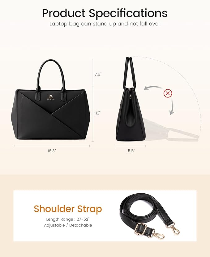 LOVEVOOK Laptop Tote Bag for Women with Large Cup Holder, 16 Inch PU Leather Work Bag Teacher Tote Bag, Waterproof Computer Bags Business Office Briefcase Handbag