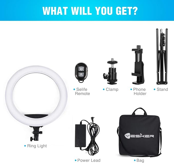 Ring Light 18 Inch LED Ringlight Kit with 73 inch Tripod Stand with Phone Holder Adjustable 3200-6000k Color Temperature Circle MUA Lighting for Camera for Vlog, Makeup,Youtobe, Video Shooting, Selfie
