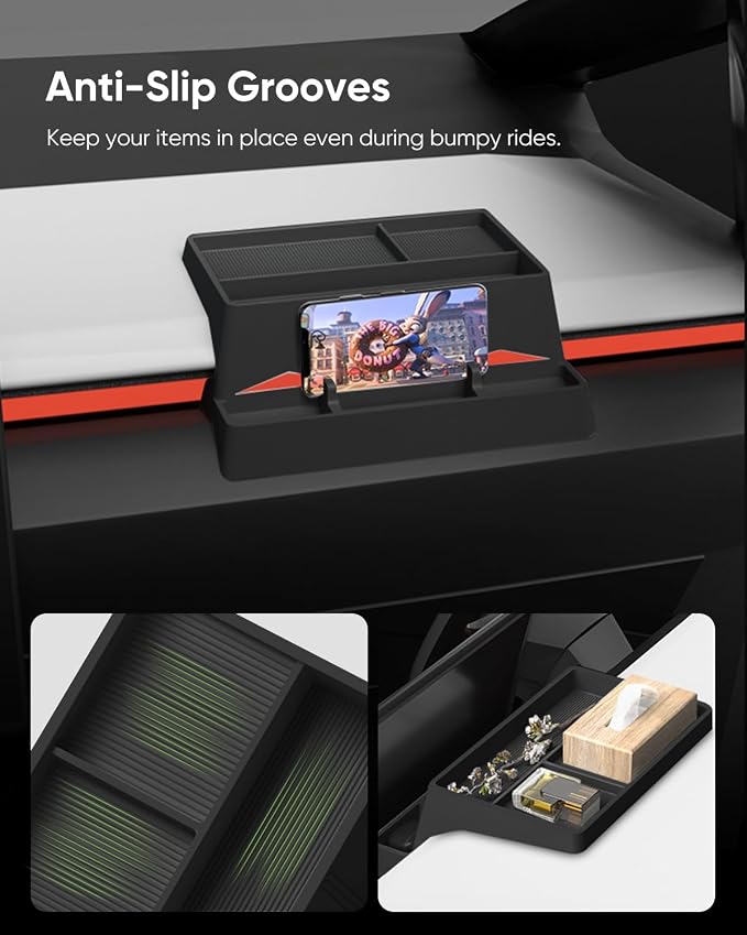 Tesla Cybertruck Behind Screen Storage Tray - Premium Silicone Dashboard Organizer, Custom Fit for 2024-2025 Model, Scratch-Resistant, Easy Installation, and Anti-Slip Design for Secure Storage