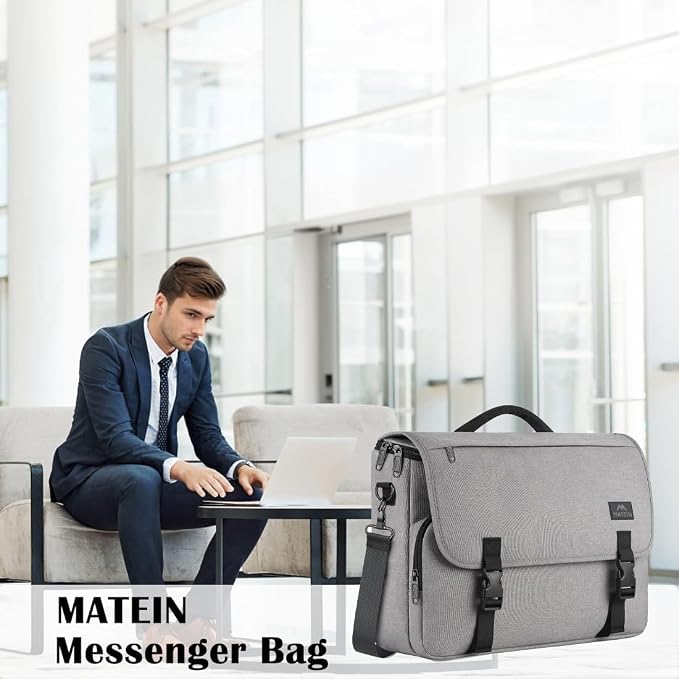 MATEIN School Bag, Bookbag for Teen, College Student Gifts, Mens Briefcase 15.6 inch Laptop Messenger Bag for men, Large Crossbody Satchel Computer Work Office Case with Shoulder Strap, Grey