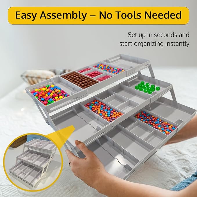 3 Tier Drawer Organizer, Multi Level Smart Drawer Organizer for Desk, Expandable Organizer for Office, Makeup, Jewelry, Kitchen, Folding Storage for Home and Office Drawers & Craft Organizer ā White