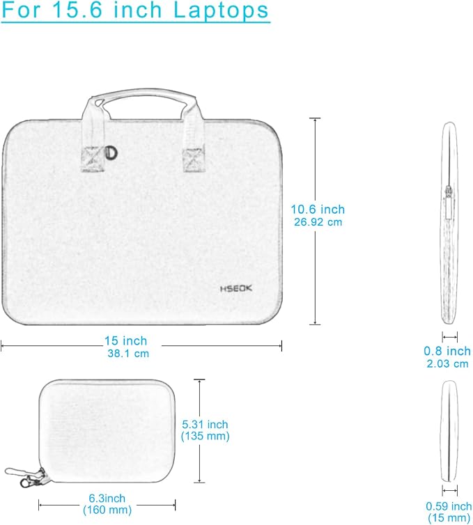 Hseok 15.6-16 inch Elastic Laptop Sleeve with Small Case, Neoprene Carrying Bag Compatible with MacBook Neo/Pro 16" M5/M4/M3/M2/M1, MacBook Air 15 M5, XPS 16, Most 15.6-16 Notebooks,Light Blue