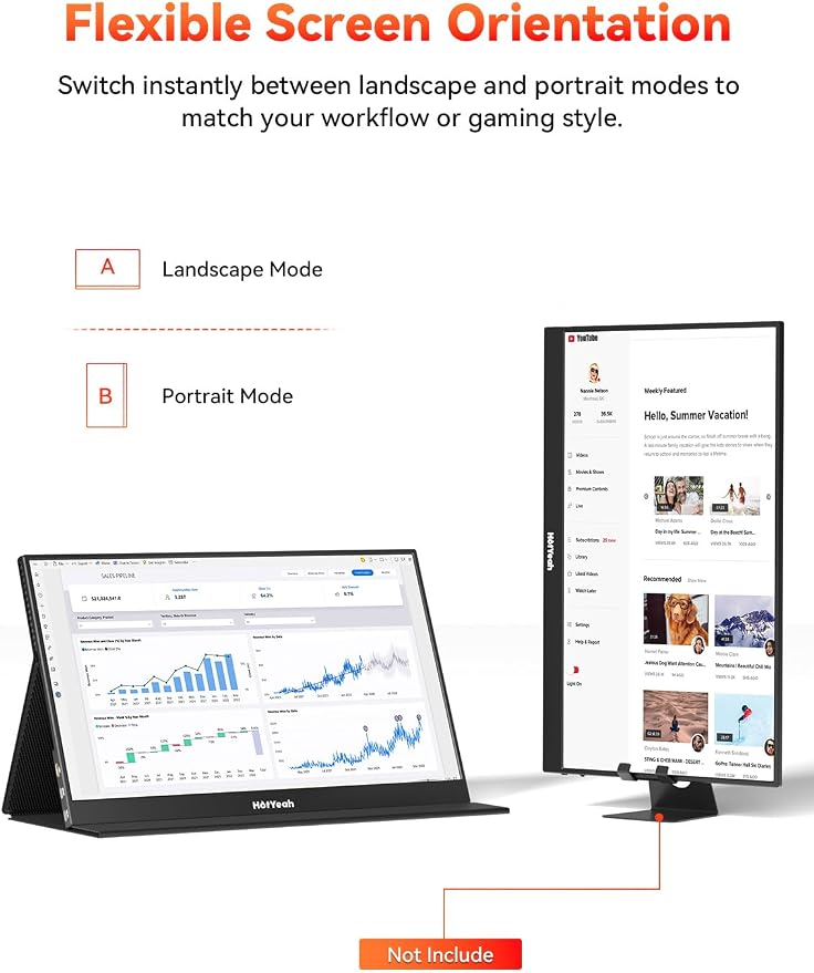 HotYeah Portable Travel Monitor, 16.1'' 144Hz 1080P FHD Portable Monitor, 106% sRGB HDR Display USB-C HDMI External Screen w/Smart Cover, 2nd Screen for Laptop, PC, Mac, Switch, PS5/4, Xbox