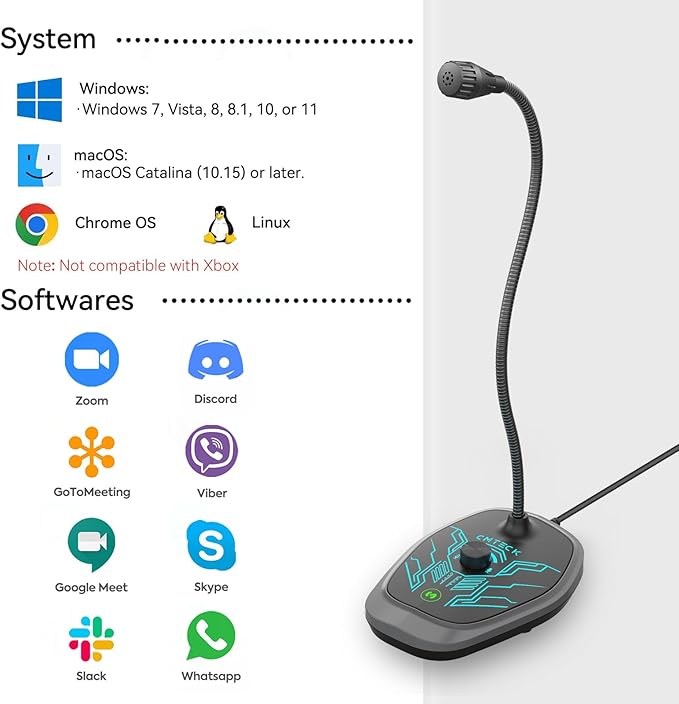 CMTECK USB Computer Microphone, Microphone for pc with RGB Light, Mute Function, Noise-Cancelling Recording Desktop Mic for Laptop for Online Chatting, Home Studio, Podcasting, Gaming, Skype, YouTube