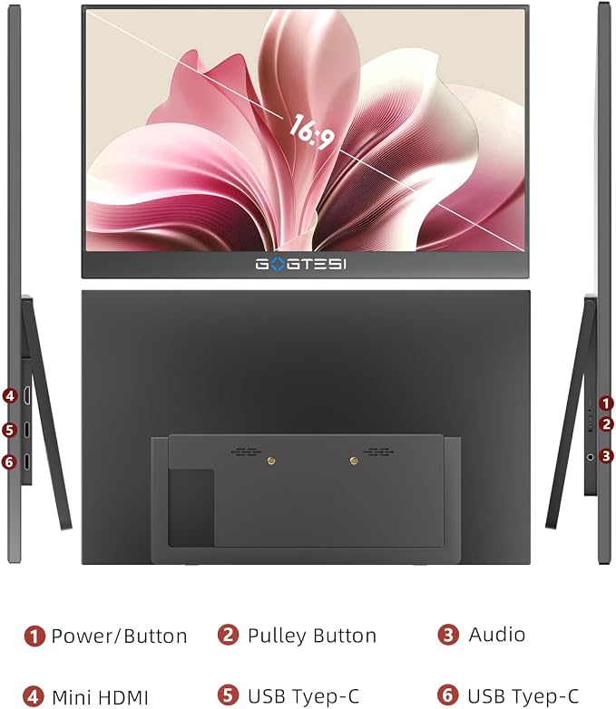 15.6 Inch Wireless Portable Monitor 1080P FHD Ultra Slim Display WiFi Connectivity 180° Adjustable Built-in Stand Lightweight Travel Monitor for Laptop/MAC/Phone/PS5