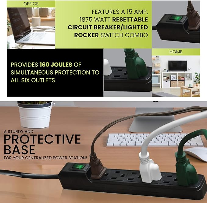 Go Green Power Inc. GG-16103MINBK 6 Outlet Surge Protector, Black