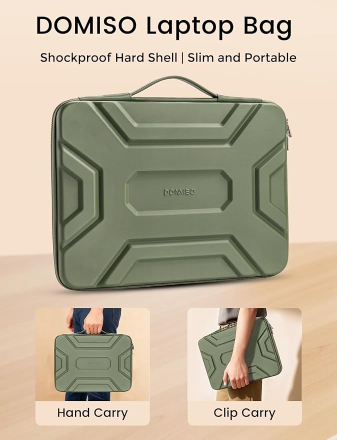 DOMISO 14 inch Laptop Sleeve with Handle, Shockproof & Waterproof EVA Protective Laptop case, Hard Laptop Sleeve for 14" HP Dell Asus Lenovo Laptop, Green