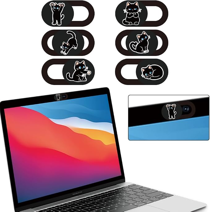 6Pcs 6 Styles Cat Camera Cover Slide Cute Privacy Guard Accessories, 0.04 Inch Ultra Thin Webcam Cover Protector Blocker for Laptop Desktop Computer Tablet Notebook Mini PC Home Office Use