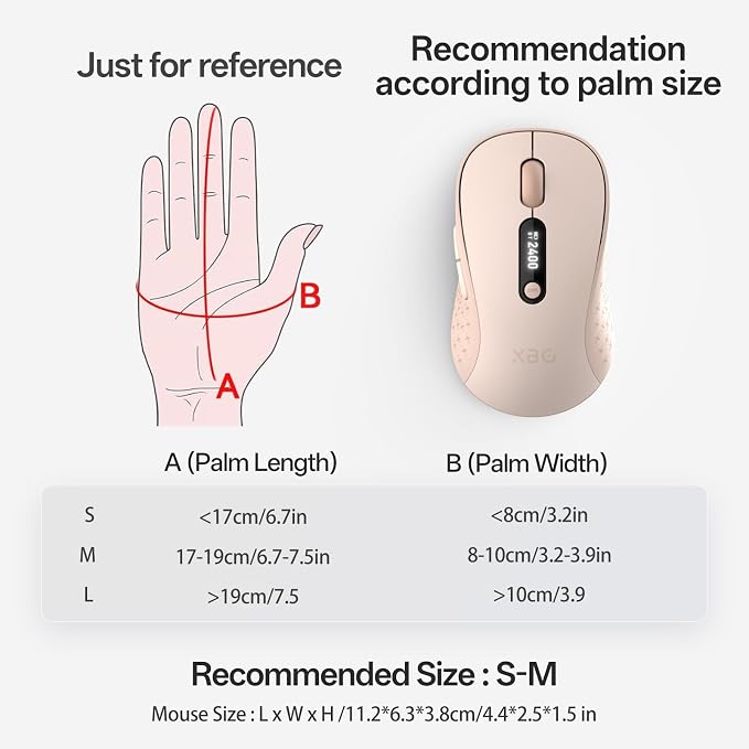 XBG B15pro Wireless Bluetooth Mouse, Bluetooth 5.0/4.0 & 2.4G Tri-Mode, Type-C Rechargeable with LED Screen Display, Ergonomic Silent Click for Laptop/PC/Tablet, Multi-Device & Office Use-Pink