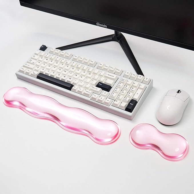 Mouse Pad with Wrist Rest, Soft Cloud Gel Keyboard Mouse Pad Set with Hand Wrist Support, Cute Non Slip Office Desk Accessories for Comfort/Pain Relief/Computer/Laptop (Pink Wave)