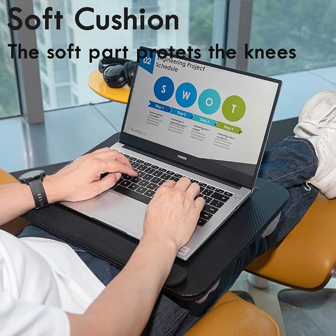 Portable Laptop Desk Fits Up to 16“ Laptops, with Tablet Slot, Built-in Cushion, Great for Home & Office,Lap Desk for Laptop,Lap Desk with Cushion (Black with Wrist Rest, Medium)