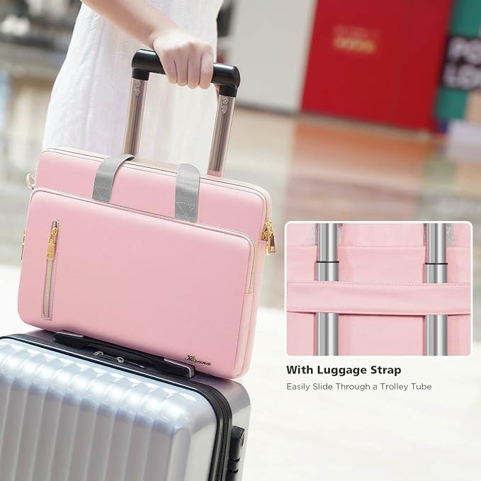 KIZUNA Laptop Bag Case 14 Inch Shoulder Sleeve Briefcase For 15" Macbook air M3 2024 M2/IdeaPad Slim 3i 14"/14" Yoga Slim Pro X/14 Lenovo IdeaPad 3i Gen/Flex 5/14.4" Surface Laptop Studio 2,Pink
