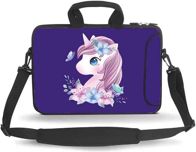 14 15 15.4 15.6 inch Messenger Bag Carrying Case Sleeve with Handle Accessory Pocket Fits 14 to 15-Inch Laptops/Notebook/Ebooks/Kids Tablet/Pad(Purple Unicorn)