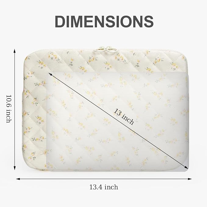 Puffy Laptop Sleeve 13-15.6 Inch Corduroy Quilted Laptop Protective Case Cute Floral Computer Sleeve Protective for MacBook (B-Yellow, 13-14 Inch)