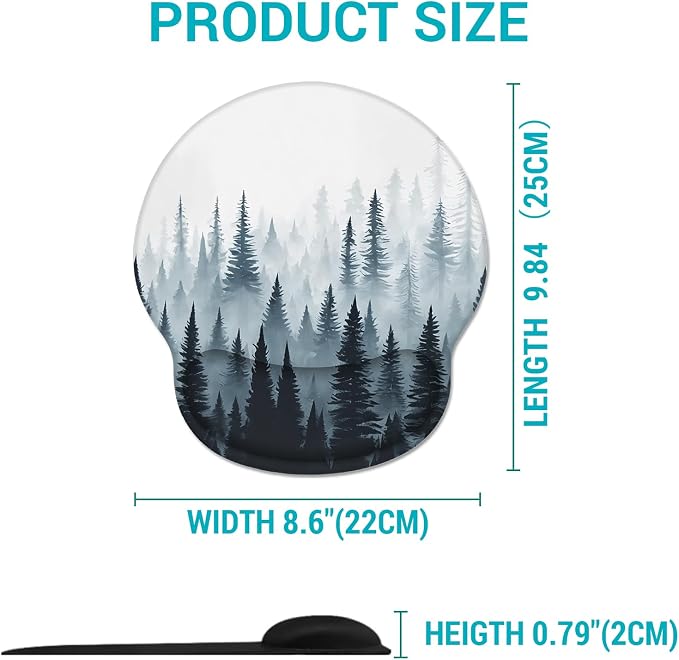 Hancynir Ergonomic Mouse Pad Wrist Support, Misty Forest Gel Mouse Pads with Wrist Rest, Computer Mousepad for Desk with Non-Slip Base, Comfortable Mouse Pad for Work Accessories Office Supplies Decor