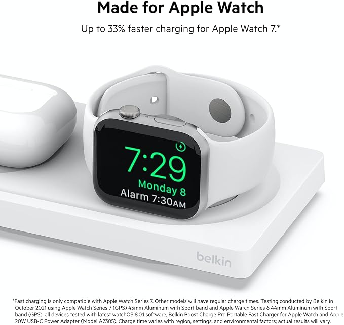 Belkin MagSafe 3-in-1 Wireless Charging Pad - Fast Charging for Apple Watch, iPhone 17, 16, 15, 14 Series, AirPods, & More - MagSafe Charging Station for Multiple Devices White (Certified Refurbished)