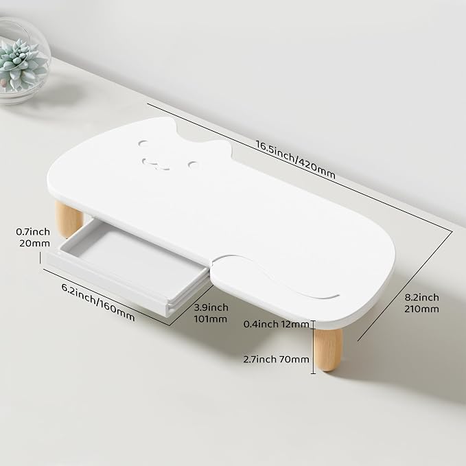 AFOOYO Monitor Stand Riser,Cat-Shaped Sturdy Wood Computer Monitor Stand, Monitor Stand Riser, Multi-Purpose Desktop Organizer Riser for Computer,Laptop,Printer,TV,White