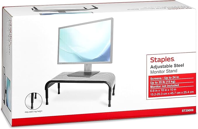 Staples Adjustable Steel Monitor Stand – Ergonomic Desktop Riser for Monitors, Laptops & Office Accessories
