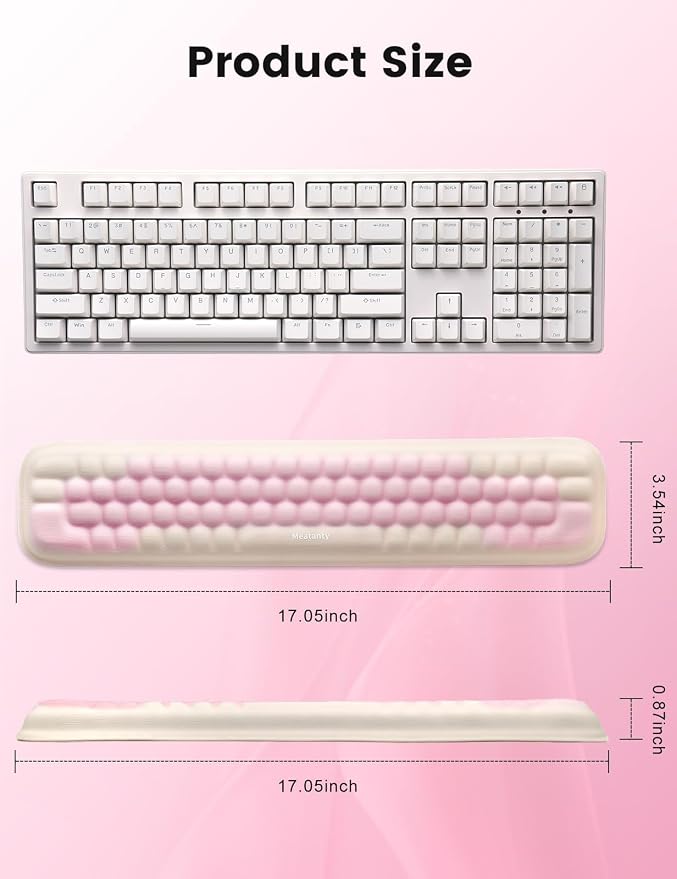 Meatanty Keyboard Wrist Rest, Ergonomic Keypad Support, Soft Memory Foam Hand Rest Pad for Typing Comfort, Computer Desk Accessory for Hand Palm Pain Relief, Laptop Office Home School Women Girl Pink