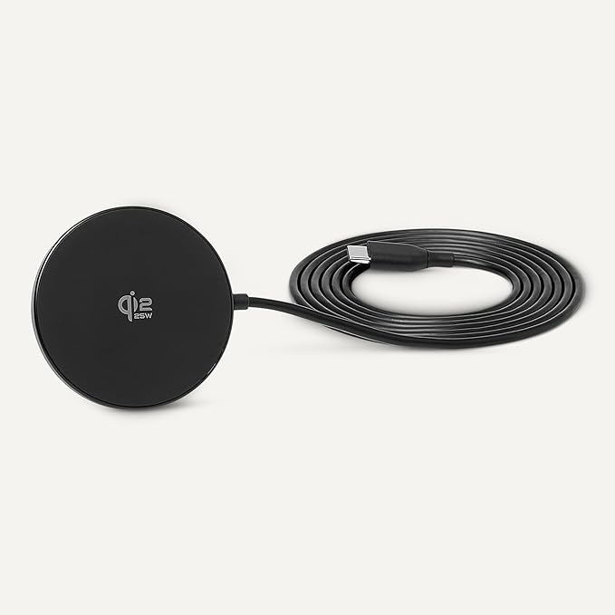 Amazon Basics 25W Qi2.2 Certified Wireless Charging Pad, MagSafe Compatible for iPhone 17/16/15/14/13/12, Magnetic Compatible for Android, Google Smartphones, Black (Adapter Not Included)