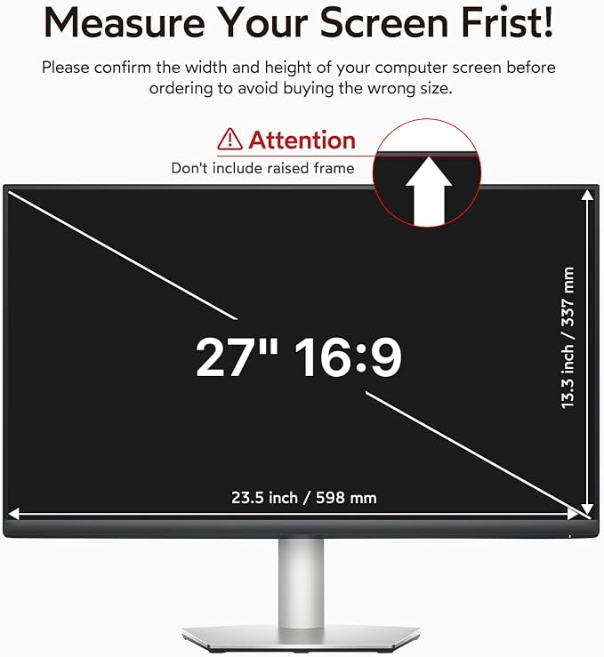 bersem 2 Pack 27 inch Removable Computer Privacy Screen Filter for 16:9 Ratio Monitor, Anti-Spy, Anti-Glare, Anti-Scratch, UV-Blocking