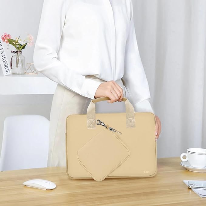 Hseok Laptop Sleeve 13.3-14 inch Case with Small Pouch, Neoprene Computer Bag Compatible with MacBook Neo/Pro 14 M5/M4/M3/M2/M1, Mac Air/Pro 13.3, XPS 14 and Most 13-14 inch Notebooks,Champagne