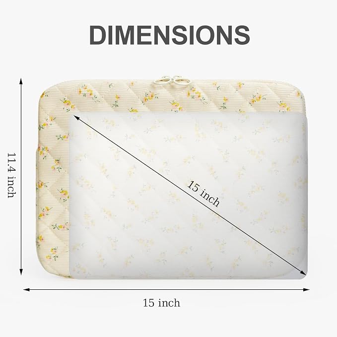Puffy Laptop Sleeve 13-15.6 Inch Corduroy Quilted Laptop Protective Case Cute Floral Computer Sleeve Protective for MacBook (B-Yellow, 15-16 Inch)