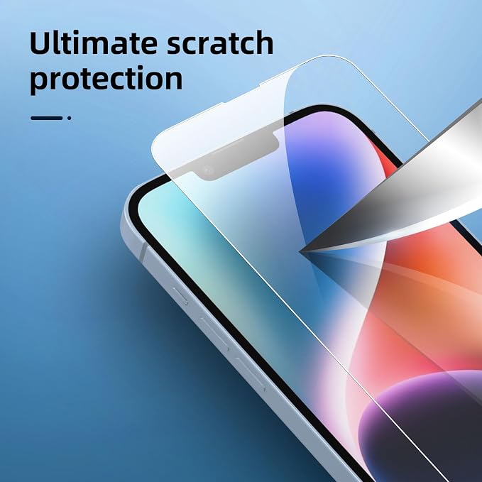NEW'C 3x for iPhone 14 Plus Screen Protector (6.7 inches)+ 3x Camera Lens Protector, Sensor Protection + Dust Plug - Case Friendly Tempered Glass Film, Ultra Resistant