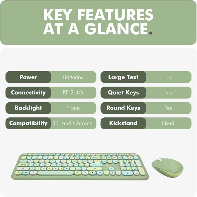 X9 Green Wireless Keyboard and Mouse Combo – 2.4G and Bluetooth Connectivity, Retro Typewriter-Style Wireless Keyboard and Mouse Set, Colorful Bubble Keyboard for Aesthetic Workspaces