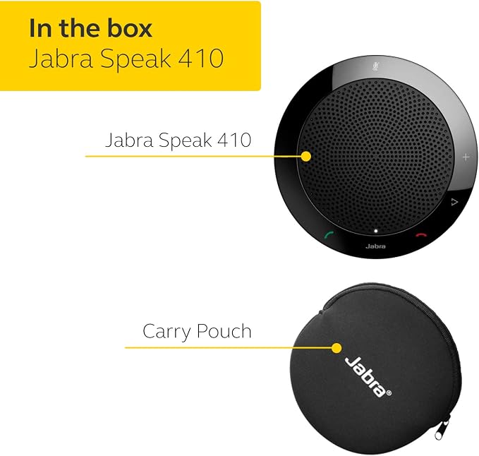 Jabra Speak 410 Corded Speakerphone for Softphones, MS-Optimized – Easy Setup, Portable USB Speaker for Holding Meetings Anywhere with Outstanding Sound Quality