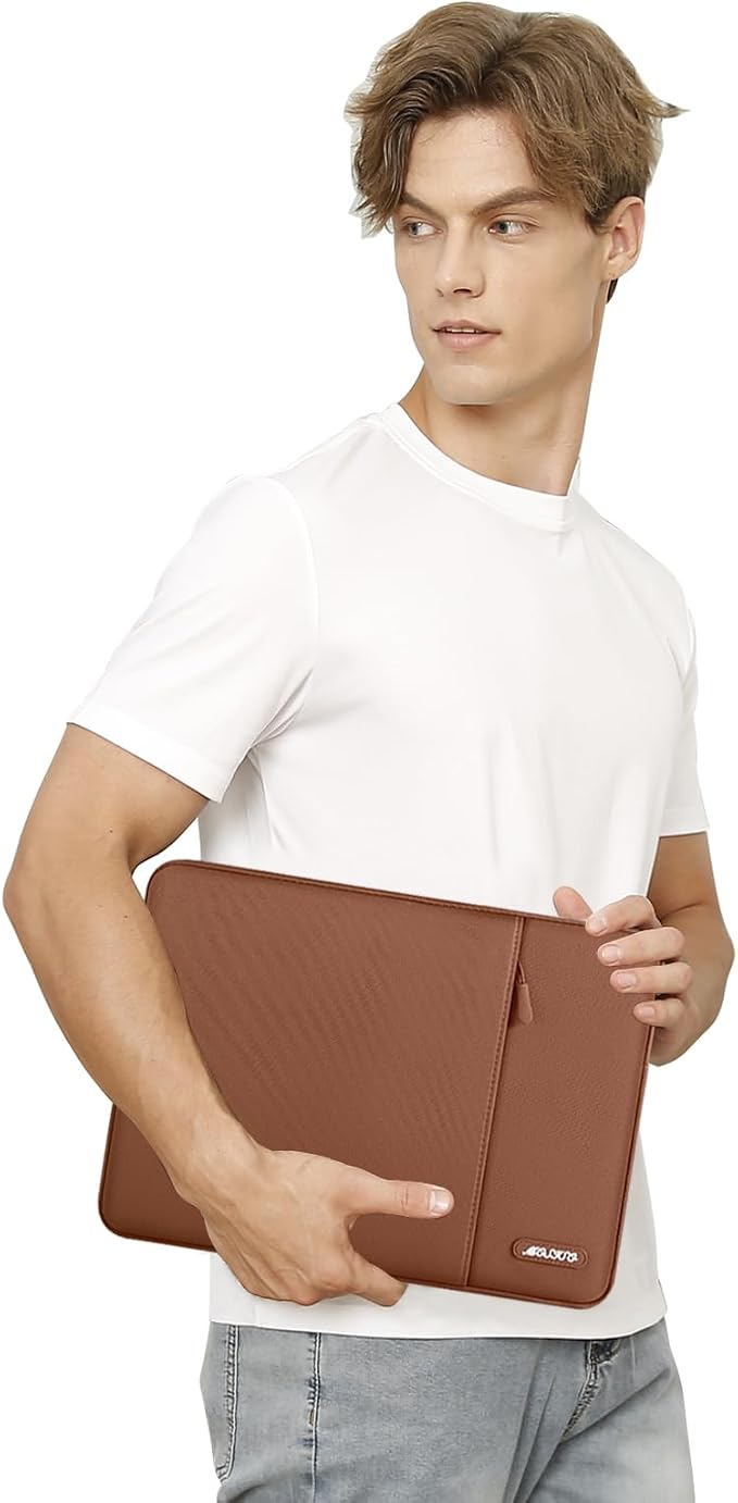 MOSISO Laptop Case 16 inch, 15-15.6 inch Laptop Sleeve Compatible with MacBook Pro 16 M5 M4 M3 M2 M1, HP Acer Dell Lenovo ASUS, Polyester Vertical Computer Sleeve Bag with Pocket, Caramel Brown