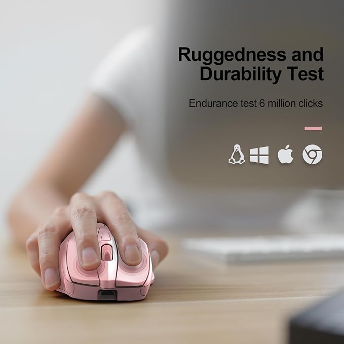 TECKNET Wireless Mouse Rechargeable, 2.4G USB-A Silent Mouse, Quiet Click, 6 Adjustable 4800 DPI, Cordless Computer Mice, Ergonomic Mice for Laptop, 6 Buttons for Chromebook, Ergo Grip - Pink