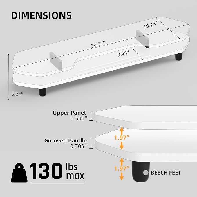 AFOOYO 2 Tier Dual Monitor Stand Riser,Wider Board Computer Monitor Stand for 2 Monitors,Slot For Phone/Tablet Office Desktop Organizer for Laptop,PC,Computer,Printer,White