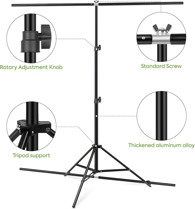 Green Screen Backdrop Kit with Stand, Huzofexo 6.5x6.5ft Adjustable Stable Photography Greenscreen Support Stand Kit Chromakey Background for Photo Studio,Vedio,Product Portrait, Streaming, Gaming