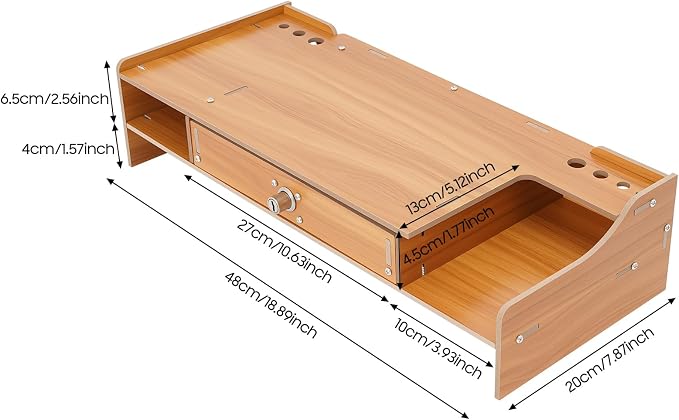 Wooden Monitor Stand for Desk, Monitor Riser Computer Stand Desktop Storage Stand for Computer Monitor Stand with Drawer and Lock Laptop Desktop Organizer for Home Office 19" x 7.9"