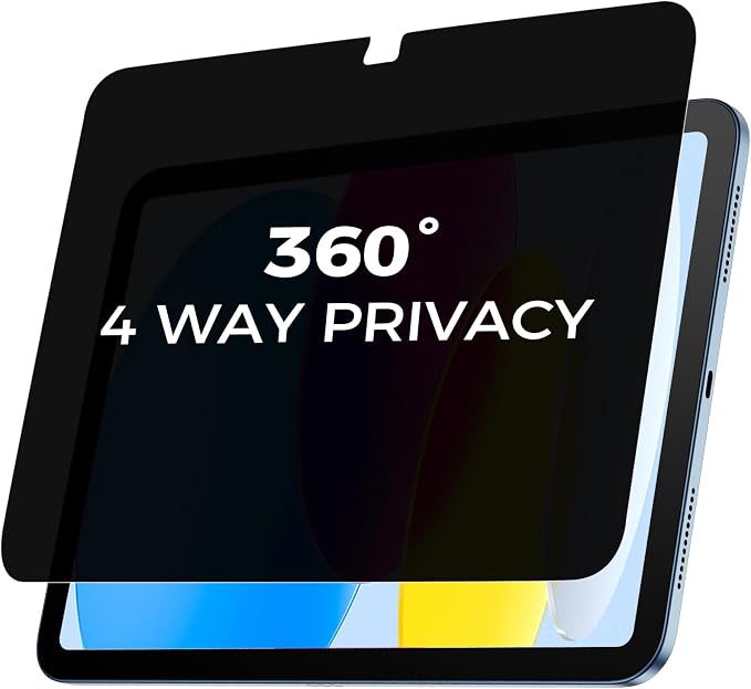360° 4 Way Privacy Screen Protector for iPad 11th Generation (A16) 2025/ 10th Gen 2022, 360 Degree Anti-Spy Tempered Glass Film for iPad A16, Touch Sensitive, Case Friendly, 1 Pack
