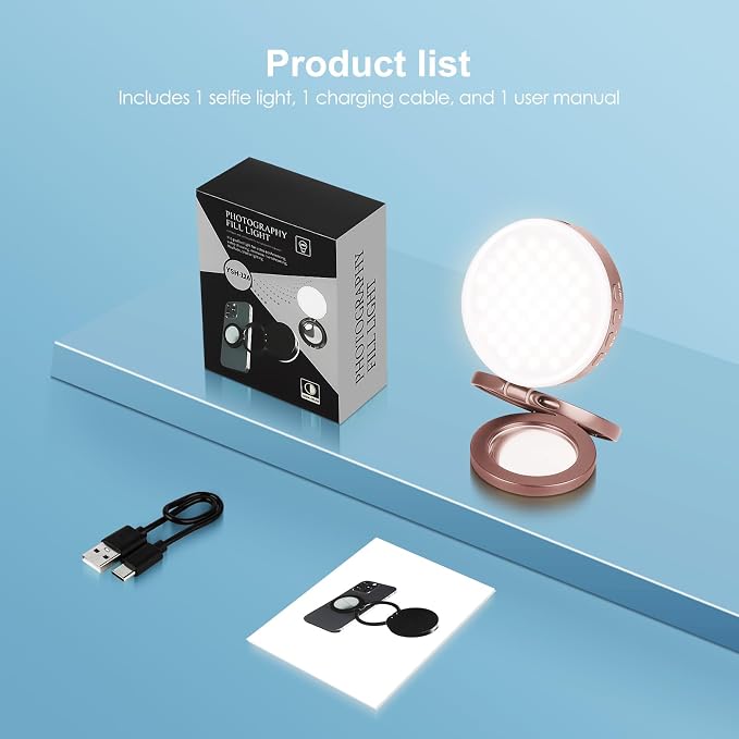 Magnetic Selfie Light, Portable Fold Selfie Light for iPhone, with Phone Mount Function, Light for Phone/iPad/iPhone/Camera, Fill-in Light for Photography/TikTok/Vlog/Video/Makeup/Conference (Pink)