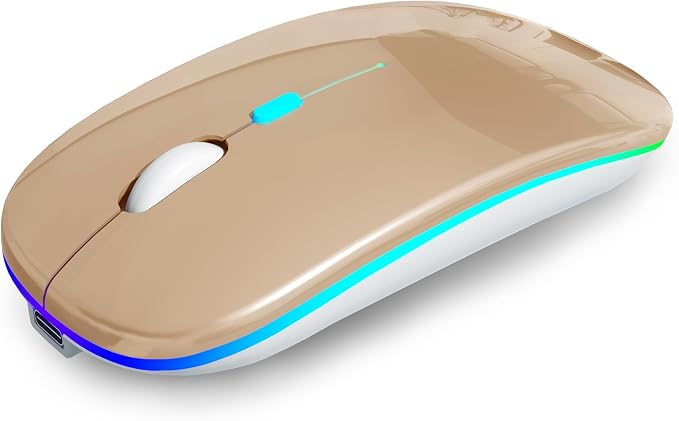 AIKOKOK Wireless Bluetooth Mouse, Rechargeable, Dual Mode Bluetooth 5.2 & 2.4G USB, LED Lights, Slim, Silent, Portable Computer Mouse for Laptop, PC, MacBook, iPad, Tablet (Gold)