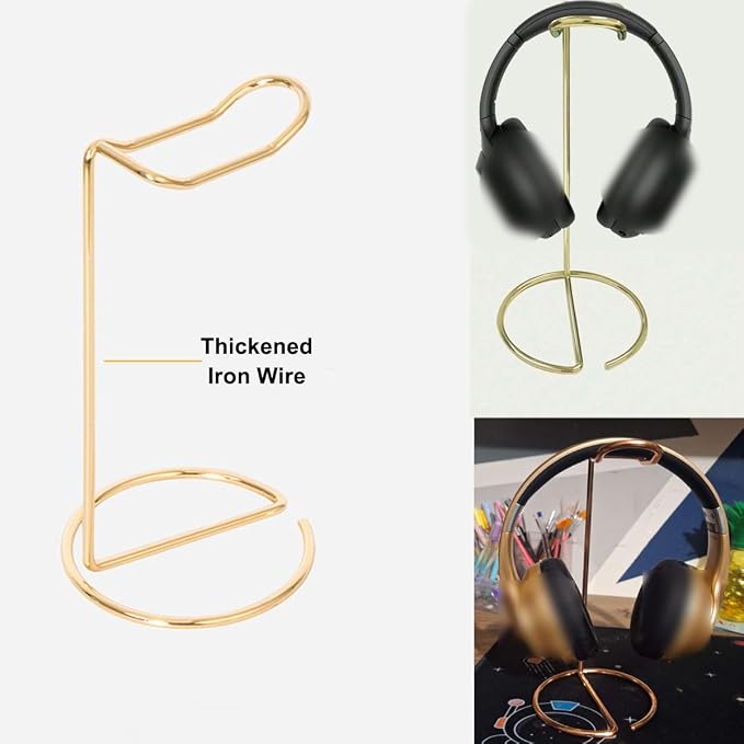 Metal Headphone Stand Headset Bracket Holder,Iron Earphone Display Rack Hanger for Gaming Room Working Table (Rose Gold)