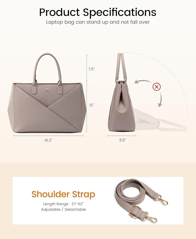 LOVEVOOK Laptop Tote Bag for Women with Large Cup Holder, 16 Inch PU Leather Work Bag Teacher Tote Bag, Waterproof Computer Bags Business Office Briefcase Handbag