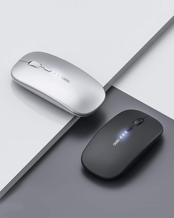 INPHIC Slim Wireless Mouse Rechargeable, Battery Visible, 2.4G Silent Cordless,2400 DPI with USB Receiver, Black