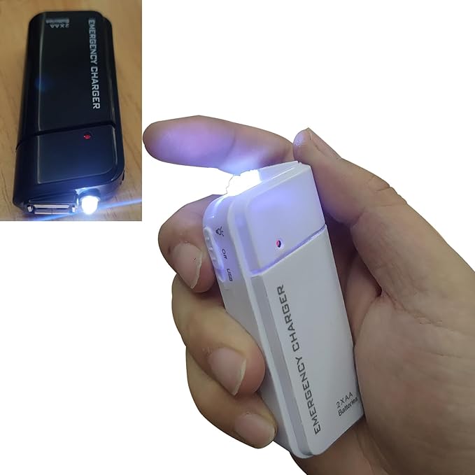 Battery Operated Phone Charger Emergency|USB Battery Powered Small Power Bank Portable 2 AA Batteries Powered Outlet. (White)