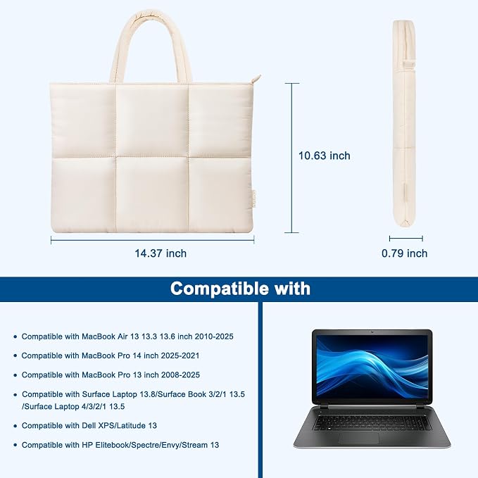 MOSISO 13-14 inch Laptop Case, 13.3 inch Puffy Laptop Sleeve Compatible with MacBook Neo/Air 13.6/Pro 13/Pro 14, HP Dell ASUS Lenovo, Six Rectangle Quilted Puffer Laptop Carrying Case with Handle,Sand