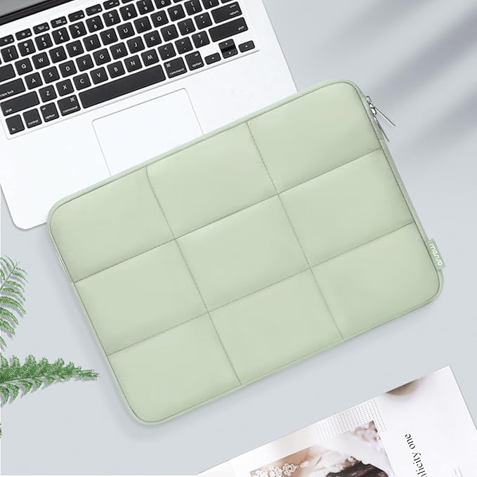 MOSISO Laptop Case 13.3 inch, 13-13.3 inch Puffy Laptop Sleeve Compatible with MacBook Air 13 13.6/Pro 13/Pro 14, HP Dell ASUS Lenovo, Rectangle Quilted Puffer Computer Bag for Women, Sage Green