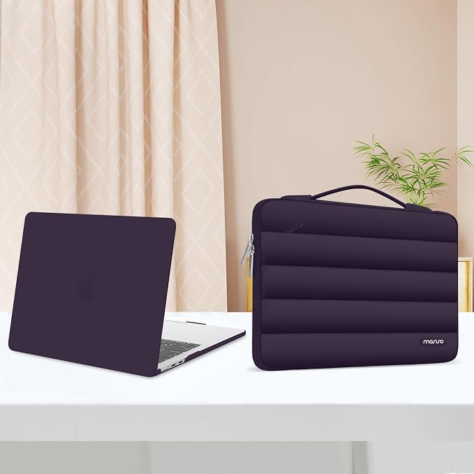 MOSISO Compatible with MacBook Air 13 inch Case M5 2026 M4 2025 M3 M2 2024-2022 A3449 A3240 A3113 A2681, Hard Case&Puffy Bag&Keyboard Cover&Webcam Cover&ScreenFilm for MacBook Air 13.6, Plum Purple