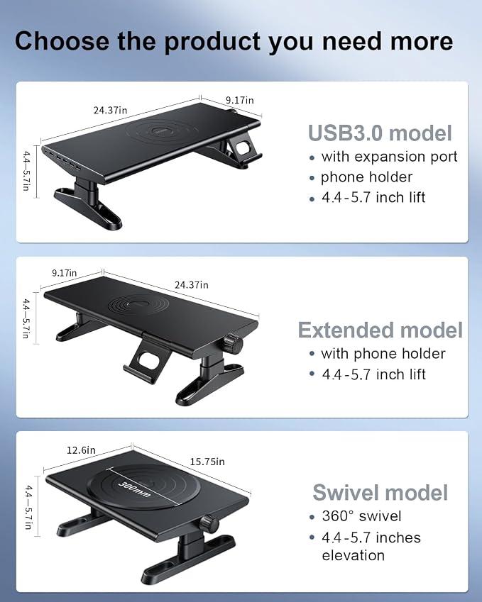 Computer Monitor Stand Riser for Desk,4.4-5.7 Inches Freely Height Adjustable with Cellphone Holder,Multi-Purpose Desktop Organizer Monitor Stands Riser for Computer,Laptop,Printer,TV (White)